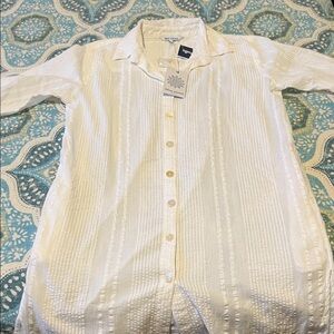 Blue Island White Button-Down Swim Coverup with Pockets XS